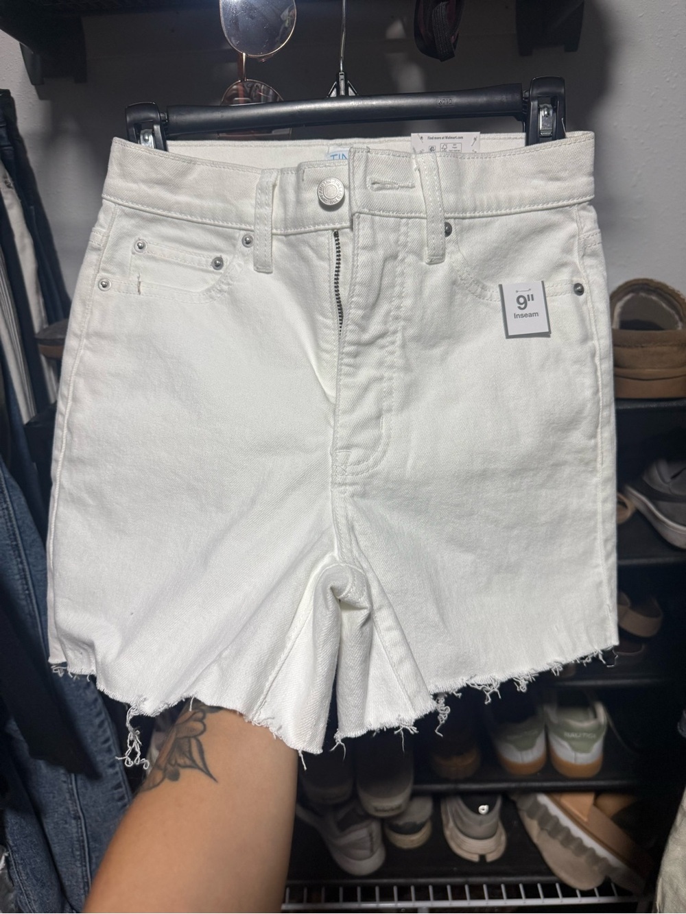 Time and Tru White High-Rise Raw Hem Jean Shorts